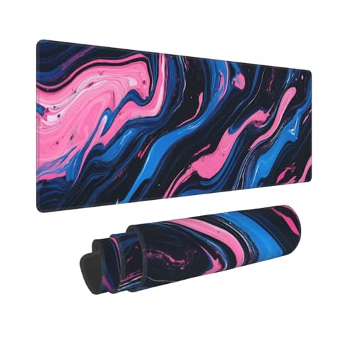 Großes Mauspad XXL Gaming Mousepad Wasserdicht rutschfeste Gummibasis 800x400mm Blaue rosa Welle Verbessert Geschwindigkei Langlebig Erweiterter Schreibtisch Schutz Mausmatte für PC, Büro,LaptopL128 von Wweio