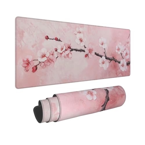 Großes Mauspad XXL Gaming Mousepad Wasserdicht rutschfeste Gummibasis 800x400mm Rosa Blume Verbessert Präzision Geschwindigkei Langlebig Erweiterter Schreibtisch Schutz Mausmatte für PC, Büro L172 von Wweio