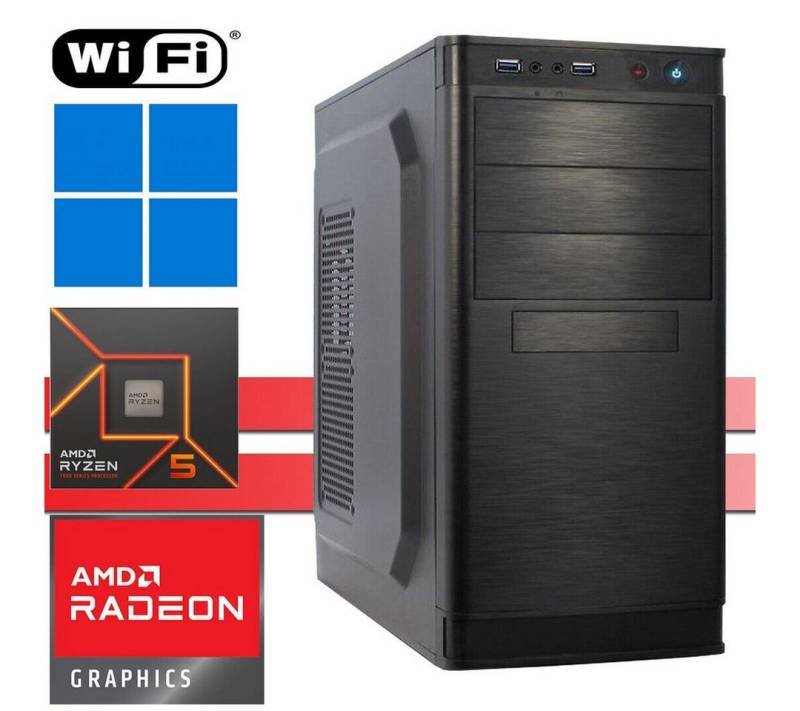 X-HARDWARE X-Power 7600X, 64GB DDR5, 500GB SSD + bis zu 4TB HDD Business-PC (AMD Ryzen 5 7600X, AMD Radeon Graphics (iGPU), 64 GB RAM, 0 GB HDD, 500 GB SSD, Luftkühlung, Windows 11 Professional) von X-HARDWARE