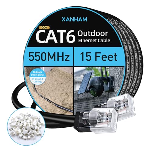 XANHAM Cat6 Ethernet-Kabel für den Außenbereich, 4,5 m, wasserdicht und UV-beständig, direkte Erdungsummantelung, CCA-Kupferummantelung, Cat6 UTP-Netzwerkkabel für Internet und Kamera, CCTV von XANHAM