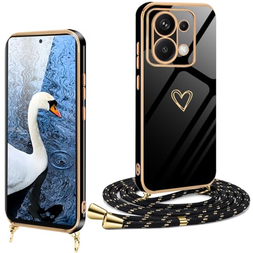 Handykette Redmi Note 13 Pro 4G Hülle mit Band mit Herz Love Design,Redmi Note 13 Pro 4G Handyhülle mit Kette Galvanisierte Kratzfest Schutzhülle Silikon Bumper Stoßfest Dünn Hülle mit kordel Case von XCYYOO