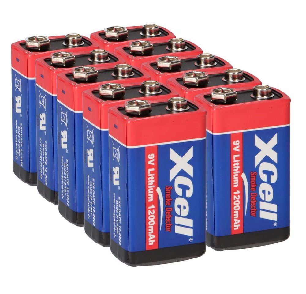 XCell 10x Rauchmelder 9V Lithium Batterien für Feuermelder 9V Block Batterie Batterie von XCell