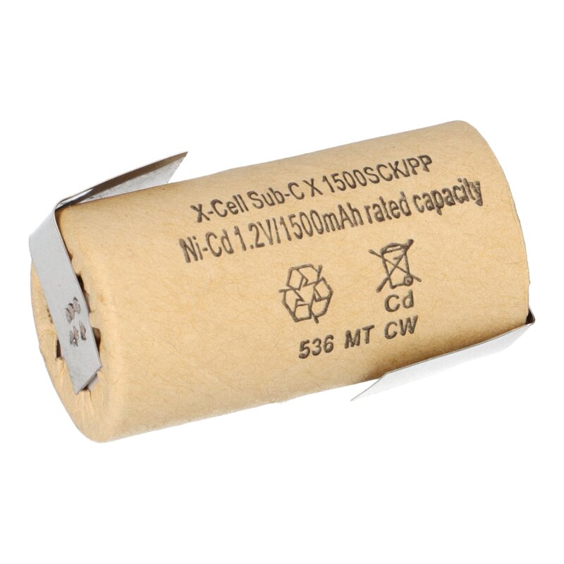 XCell Akku Sub-C 1,2V 1500mAh 1500SCK Pappmantel Z Lötfahne von XCell