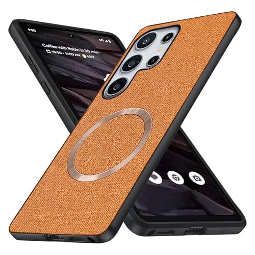 XCuihulle Handyhülle Kompatibel mit Samsung Galaxy S24 Ultra 5G Hülle Magnetisch kompatibel mit Magsafe 6.8",Anti-Fingerabdruck Hardcase Stoff Schutzhülle Dünn Case Stoßfest TPU Bumper Cover-Orange von XCuihulle