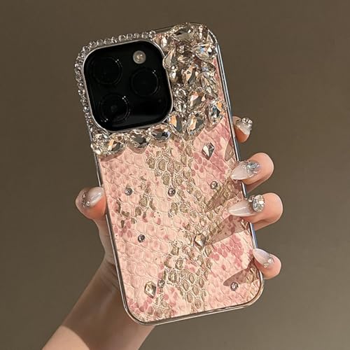 XCuihulle Leder Handyhülle iPhone 14 Diamant Hülle Glitzer Schuzhülle 3D Bling Klarer Kristall TPU Silikon Case Kameraschutz Kratzfest Stoßfest Luxuriös Mädchen Frauen Cover-Rosa von XCuihulle