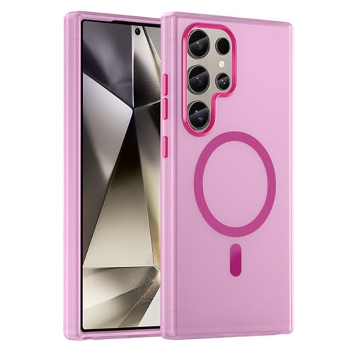 XCuihulle Magnetisch Handyhülle für Samsung Galaxy S24 Ultra Hülle Dünn Case Translucent Matte Rückseite Schutzhülle Anti-Fingerabdruck Anti-Kratzt Schlanke weiche TPU Stoßfest Cover-Rosa von XCuihulle