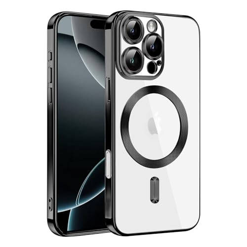 XCuihulle Magnetisch für iPhone 16 Pro Max Hülle kompatibel mit Magsafe,Transparent Handyhülle mit Vollständiger Kameraschutz Dünn Slim Case Weich TPU Silikon Schutzhülle Kratzfeste Cover-Schwarz von XCuihulle