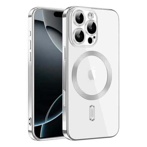 XCuihulle Magnetisch für iPhone 16 Pro Max Hülle kompatibel mit Magsafe,Transparent Handyhülle mit Vollständiger Kameraschutz Dünn Slim Case Weich TPU Silikon Schutzhülle Kratzfeste Cover-Silbrig von XCuihulle