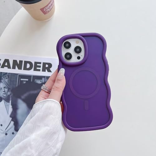 XCuihulle Transparent Handyhülle für iPhone 14 Pro Hülle Magnetisch Schutzhülle Wellig Silikon Case Kompatibel mit MagSafe Niedliche Wellenrahmen Lockige Schlanke Telefon Klare Hülle-Tiefviolett von XCuihulle