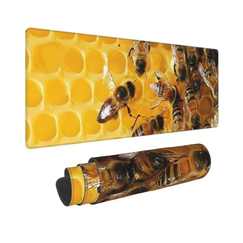 Großes Mauspad mit niedlichen Bienen, genähter Rand, rutschfeste Gummiunterseite, Tastaturmatte, Mauspad, Spiel-Mauspad, geeignet für Büro und Zuhause von XDCYWBZDBC