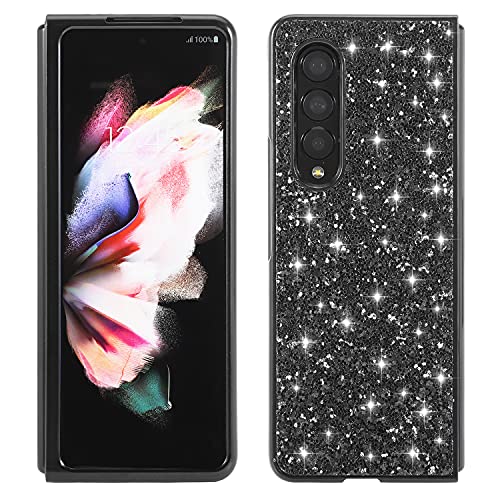 XDMEI für Samsung Galaxy Z Fold 3 5G Glitzer Hülle Luxus Diamant glänzend Funkelnde Harte PC Handyhülle TPU Weicher Rahmen Stoßfeste Schutzhülle (Schwarz) von XDMEI