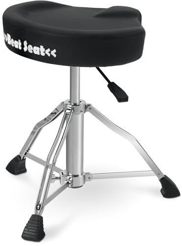 XDrum BeatSeat Drumhocker - pneumatischer Schlagzeug-Hocker - Sitzfläche in Sattelform - Bezug aus schwarzem Kunstleder - Höhenverstellung von 45-60 cm von XDrum