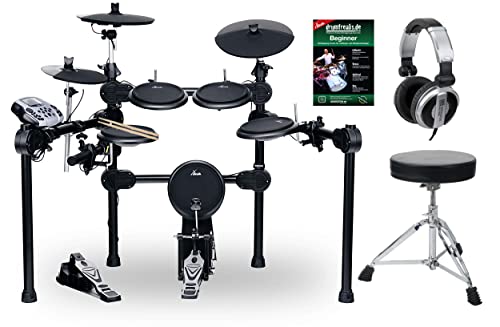XDrum DD-520 SET 1 E-Drum Set (elektronisches Schlagzeug mit Hocker, Kopfhörer, Sticks & Fußmaschine, 458 Sounds, USB) schwarz von XDrum