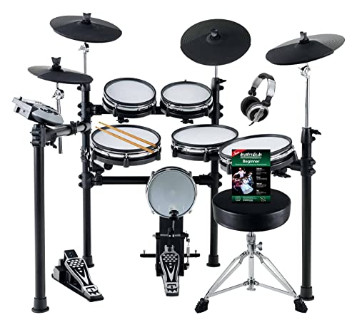 XDrum DD-530 E-Drum Set mit Mesh Heads - Elektronisches Schlagzeug mit 4 Becken Pads 5 Mesh Head Pads, 1 Kick Pad und Rack - 45 Drumkits mit 455 Sounds - Inkl. Hocker, Kopfhörer und Schule von XDrum