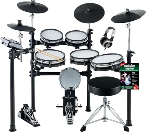 XDrum DD-530 E-Drum Set mit Mesh Heads - Elektronisches Schlagzeug mit 4 Becken Pads 5 Mesh Head Pads, 1 Kick Pad und Rack - 45 Drumkits mit 455 Sounds - Inkl. Hocker, Kopfhörer und Schule von XDrum