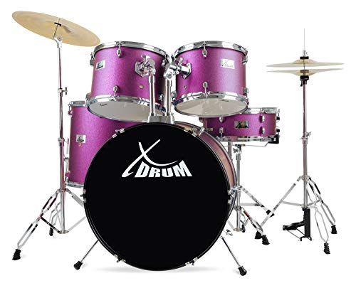 XDrum Semi 22" Standard Schlagzeug Satin Purple Sparkle - 22" BD, 12" TT, 13" TT, 16" FT, 14" SD - inkl. Schule - Lila von XDrum