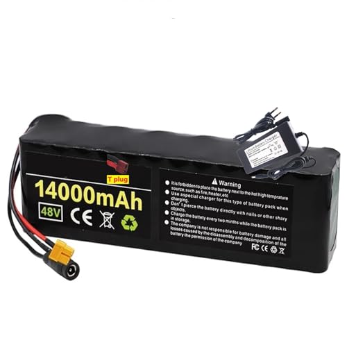 48V 14Ah Lithium-Akkupack, Lithium-Ionen-Akku für E-Bike 13S3P, Lithium-Batterie, für Elektrofahrräder, Roller, mit Ladegerät 54,6V 2A T T Plug,48V 14Ah von XELLOM