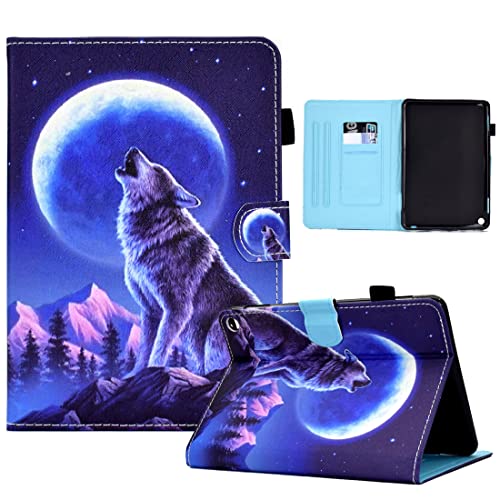 XFDSFDL® Schutzhülle für Amazon Fire HD 8/8 Plus 10th Gen 2020 (8,0 Zoll) PU Leder Hülle Flip Cover Mond Wolf Muster mit Ständer Taschen Case Auto Aufwachen/Schlaf Ledertasche 02 von XFDSFDL