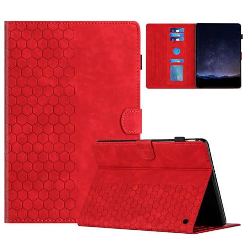 XFDSFDL® Schutzhülle für Amazon Fire HD 8/8 Plus 10th Gen 2020 (8,0 Zoll) PU Leder Hülle Flip Cover Weben Stil Brieftasche mit Auto Aufwachen/Schlaf Ständer Ledertasche Rot von XFDSFDL