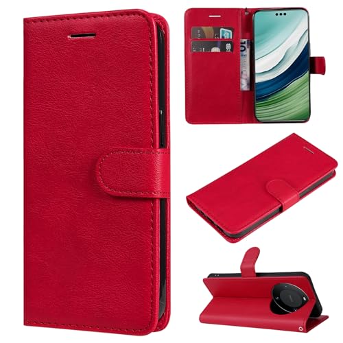 XFDSFDL® Schutzhülle für Huawei Mate 60 Pro ALN-AL00/ALN-AL80 (6,82 Zoll) PU Lederhülle mit Flip Cover Ständer Magnetverschluss Brieftasche Handytasche Rot von XFDSFDL