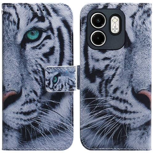 XFDSFDL® Schutzhülle für Infinix Hot 50 4G X6882 (6,78 Zoll) PU Leder Hülle Flip Cover Tiger Muster mit Ständer Magnetverschluss Taschen Kartensteckplatz Brieftasche Holster 03 von XFDSFDL