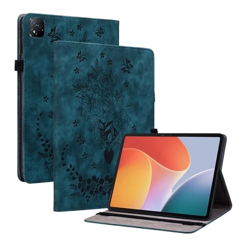 XFDSFDL® Schutzhülle für Infinix Xpad X1101 (11 Zoll) PU Leder Hülle Flip Cover Rosengarten Muster mit Ständer Brieftasche Ledertasche Dunkelblau von XFDSFDL