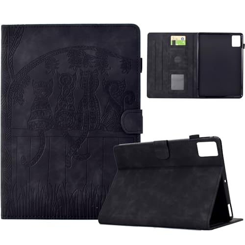 XFDSFDL® Schutzhülle für Lenovo Tab M11/K11 TB-330 (11 Zoll) PU Leder Hülle Flip Cover Baum und Katze Muster Brieftasche mit Auto Aufwachen/Schlaf Ständer Ledertasche Schwarz von XFDSFDL