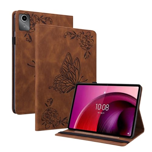 XFDSFDL® Schutzhülle für Lenovo Tab M11 TB-330 (11 Zoll) PU Leder Hülle Flip Cover Groß Schmetterling Muster mit Ständer Brieftasche Ledertasche Braun von XFDSFDL