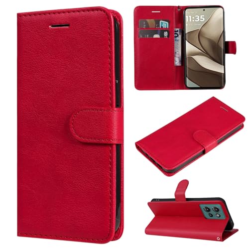 XFDSFDL® Schutzhülle für Motorola Edge 50 XT2407-1 (6,7 Zoll) PU Lederhülle mit Flip Cover Ständer Magnetverschluss Brieftasche Handytasche Rot von XFDSFDL