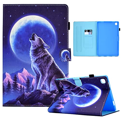 XFDSFDL® Schutzhülle für Samsung Galaxy Tab A7 SM-T500/T505 (10,4 Zoll) PU Leder Hülle Flip Cover Mond Wolf Muster mit Ständer Taschen Case Auto Aufwachen/Schlaf Ledertasche 02 von XFDSFDL