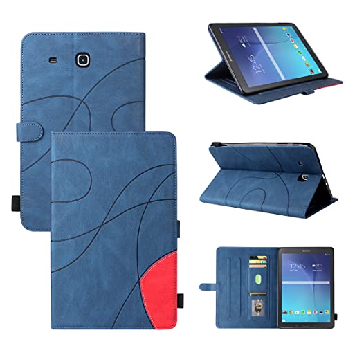 XFDSFDL® Schutzhülle für Samsung Galaxy Tab E SM-T560 (9,6 Zoll) PU Leder Hülle Flip Cover Streifen Muster mit Ständer Magnetverschluss Taschen Case Ledertasche Blau von XFDSFDL