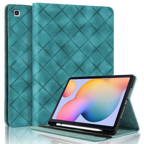 XFDSFDL® Schutzhülle für Samsung Galaxy Tab S6 Lite SM-P620/P625 2024 (10,4 Zoll) PU Leder Hülle Stiftschlitz Brieftasche Rhombus Textur mit Auto Aufwachen/Schlaf Taschen Ledertasche Grün von XFDSFDL