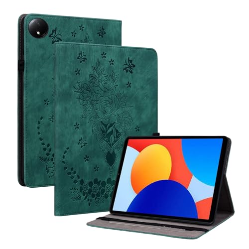 XFDSFDL® Schutzhülle für Xiaomi Redmi Pad SE (8,7 Zoll) PU Leder Hülle Flip Cover Rosengarten Muster mit Ständer Brieftasche Ledertasche Grün von XFDSFDL