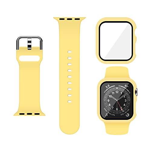 XFEN Sport Silikon M/L Größe Band und Hülle mit Displayschutzfolie für Apple Watch Series 6 SE Series 5 Series 4 40mm - Gelb von XFEN