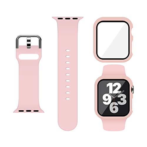 XFEN Sport Silikon S/M Größe Band und Hülle mit Displayschutzfolie für Apple Watch Series 6 SE Series 5 Series 4 44mm - Pink von XFEN