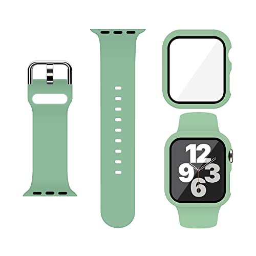 XFEN Sport Silikonband Größe S/M für Apple Watch 38/40/41 mm und Aufsteckhülle mit Displayschutz aus gehärtetem Glas 41 mm, kompatibel mit Apple Watch Series 7 Series 8 - Mintgrün von XFEN