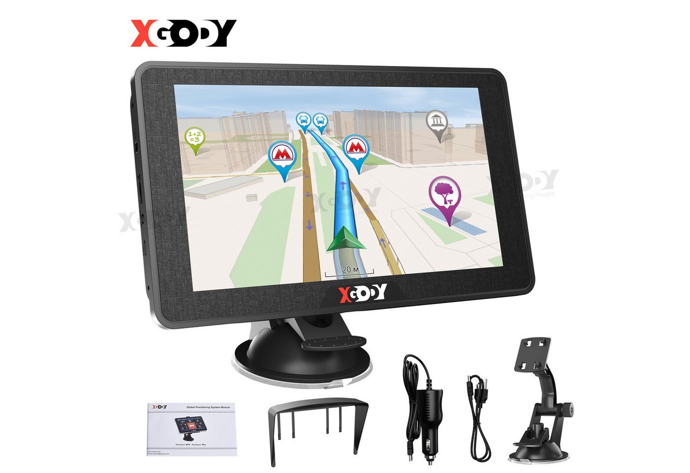 XGODY 7 Zoll HD Touchscreen, mit 8GB Speicher für Auto und LKW Navigationsgerät (Europa kostenlos offline-Kartenmaterial, Lebenslange Kartenaktualisierung kostenlos, 7 Navigationsmodi, 3D Kartenansicht) von XGODY