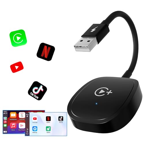 CarPlay Wireless Adapter mit Netflix, YouTube und Tiktok Stream Media Play, 2024 Upgrade Wireless CarPlay Video Adapter kompatibel mit Phone iOS 10+ und ab 2016 mit OEM Wired CarPlay Cars von XHU