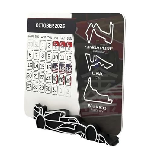 F1 Kalender 2025, 17,8 x 14 cm, Formel 1 Rennkalender 2025 Desktop-Dekoration, 2025 Desktop-Kalender mit F1-Autoständer, Renntischkalender 2025, Geschenk für Motorsport-Fans von XIAOBAN