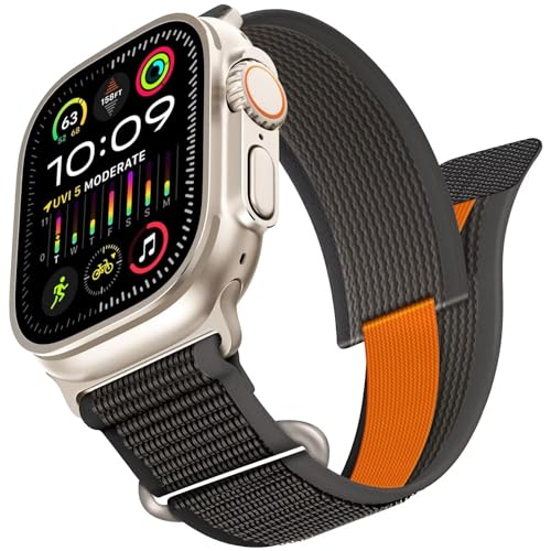 Trail Loop kompatibel für Apple Watch Ultra Armband 2/1, Adjustable Textil Stretch Sport Nylon Geflochtener Solo Strap für 49mm 45mm 44mm 42mm iWatch Series SE9/8/7/6/5/4/3 Herren Damen,Schwarz/Grau von XIAOYUJIAYOU