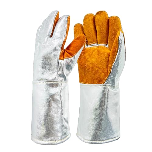 XIAWEBO 300℃ Grill- und Kaminhandschuhe, Hochtemperaturbeständige Handschuhe, Aluminiumfolien-Schweißhandschuhe für Die Metallurgie von XIAWEBO