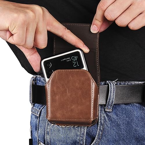 Luxuriöse Handyhülle aus Leder Echtes Leder -Handy -Gürtel -Holster Compatible with Samsung Galaxy Z Flip 4/3, Z Flip3 5g, z Flip 2 oder Motorola Razr 5G Holster Beutel Gehäuse, Zellholster -Beutelhal von XILVCC