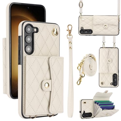 XIMAND für Samsung Galaxy S25 Akkordeon-Crossbody-Wallet-Hülle, 4 Kartenfächer, RFID-Blockierung und Verstellbarer Riemen – und vielseitiges Zubehör. (Weiß) von XIMAND