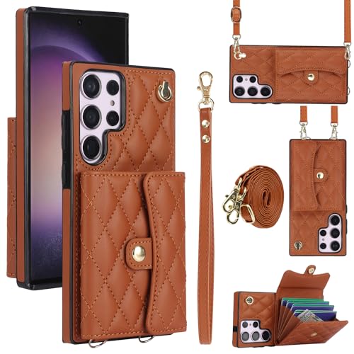 XIMAND Schutzhülle für Samsung Galaxy S25 Ultra Akkordeon Crossbody Wallet Case, 4 Kartenfächer, RFID-Blockierung, verstellbarer Riemen, stilvolles und vielseitiges Accessoire, Braun von XIMAND