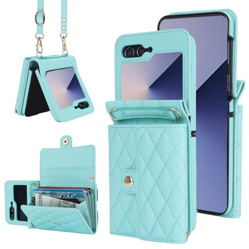 XIMAND für Samsung Galaxy Z Flip 6, Akkordeon-Crossbody-Geldbörsenhülle, 4 Kartenfächer, RFID-Blockierung und Verstellbarer Riemen – stilvolles und vielseitiges Accessoire für die Moderne(grün) von XIMAND