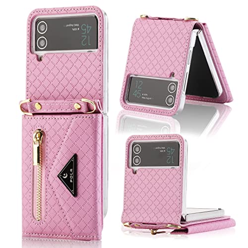 XIMAND Schutzhülle für Z Flip mit Reißverschluss-Brieftasche, grüne Handyhülle mit Riemen für Samsung Galaxy Z Flip 4.(Rosa,Galaxy Z Flip 4) von XIMAND