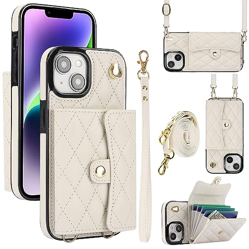 XIMAND Schutzhülle für iPhone 15 Pro Max Akkordeon Crossbody-Brieftasche, 4 Kartenfächer, RFID-Blockierung und verstellbarer Riemen – stilvolles und vielseitiges Accessoire. (Weiß) von XIMAND