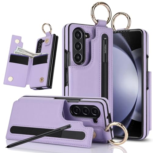 XIMAND für Samsung Galaxy Z Fold 5 Wallet Case mit S-Pen-Halter und Kreditkartenhalter, Bargeldfach, hochwertigem Leder, Magnetverschluss, Ständer, robuster Ring-Schutzhülle. (Lila) von XIMAND