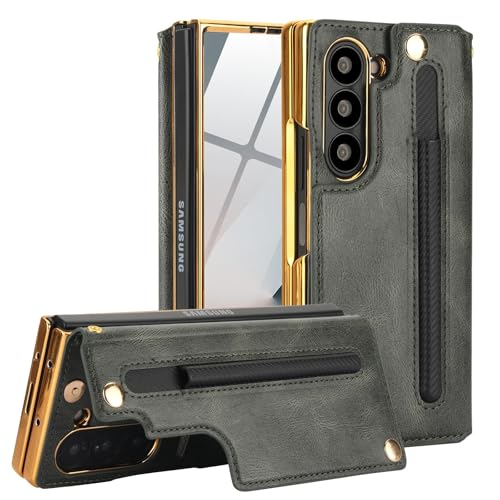 XIMAND für Samsung Galaxy Z Fold 6 – Brieftaschen-Hülle mit S-Pen-Halter und Kreditkartenhalter, integriertem Displayschutz, luxuriösem Leder-Ständer mit Magnetverschluss (Grün) von XIMAND