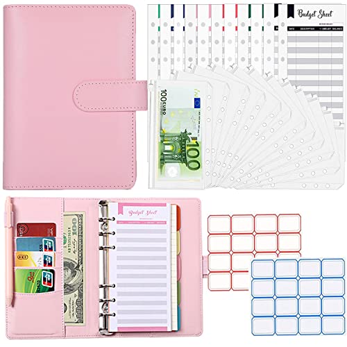 A6 Binder Budget Notizbuch, 6 Löcher Loseblatt Notizbuch mit 12pcs Binder Taschen 2 pcs Etikettenaufklebern 12 Spesenbudgetblätter Notebook Ringbuchordner von XIMUHO